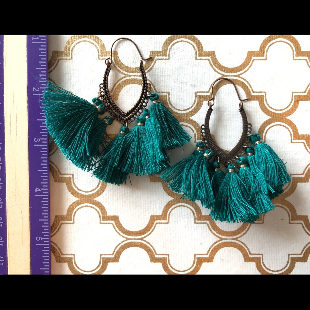 Turquoise/green tassel earrings